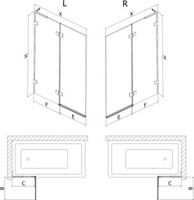 Mexen Lunar L, 2-krídlová vaňová zástena ľavá 120 x 150 cm, číre sklo, čierna matná, 897L-120-100-70-00-L