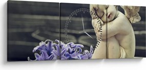 Obraz anjelika s kvetinou (s hodinami) (90x30 cm)