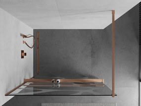 Mexen Kioto+, sprchová zástena Walk-In s poličkou a vešiakom 80 x 200 cm, 8mm číre sklo biely vzor, medený matný profil, 800-080-121-65-97