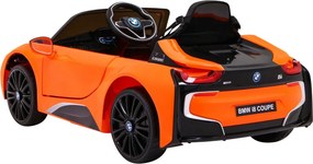 Ramiz Elektrické autíčko BMW i8 Lift oranžové + diaľkové ovládanie + pomalý štart + 3-bodové pásy + MP3 USB + LED