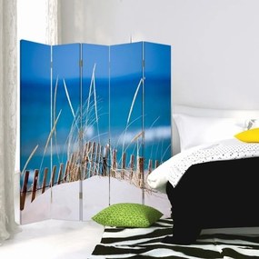 Ozdobný paraván Duny na mořské pláži - 180x170 cm, päťdielny, obojstranný paraván 360°