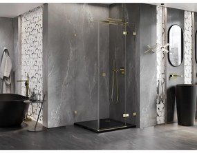 Mexen Lunar T, sklopný sprchový kút pravý 110 x 110 cm, 8mm číre sklo, zlatý profil, 834T-110-110-50-00-P