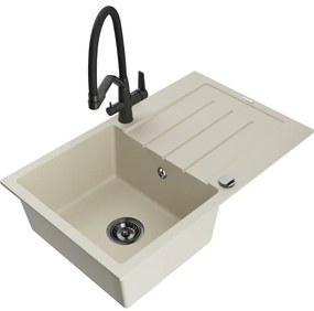 Mexen Bruno, 1-komorový granitový drez 795x495x200 mm a drezová batéria Duo, béžová, 6513-69-671701-70-B
