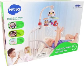 LEAN Toys Detský kolotoč nad postieľku a kočík farebné vtáky s melódiou