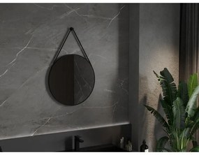 Mexen String, okrúhle kúpeľňové zrkadlo na pásiku 60 cm, farba rámu čierna matná, 9854-060-060-000-70