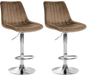 Design-Shop 2x Barová stolička Toni - zamat, chróm rám - Hnedá