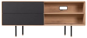 TV stolík z dubového dreva v čierno-prírodnej farbe 150x64 cm Fina – Gazzda