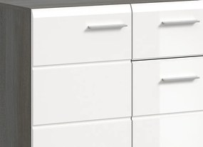 Komoda so zásuvkou Salsa, 120 cm, sivý dub/biely lesk