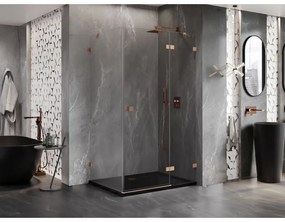 Mexen Lunar, pravostranný výklopný sprchový kút 70 x 80 cm, 8mm číre sklo, medený matný profil, 834-070-080-65-00-P