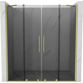 Mexen Velar Duo, posuvné sprchové dvere do otvoru 180 cm, 8mm šedé sklo, zlatá matná, 871-180-000-42-55