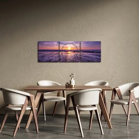 Obraz pláže - západ slnka (s hodinami) (90x30 cm)