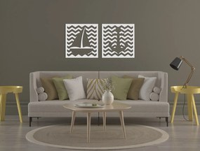 drevko 2-dielny obraz na stenu Kotva s loďkou Rozmer obrazu: 22 x 44,5 cm, Farba dekorácie: Čierna