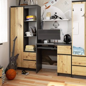 Psací stůl PIKSEL 90 cm grafitově šedý/dub artisan pravý