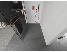 Mexen Kioto, sprchová zástena Walk-in s poličkou a vešiakom 75 x 200 cm, 8mm číre sklo, profil ružové zlato, 800-075-121-60-00