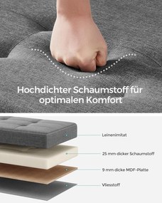 Taburetka s úložným priestorom, Skladacia lavica s nohami, 38 x 110 x 40 cm, sivá