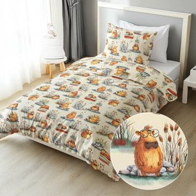 Biante Detské bavlnené posteľné obliečky Sandra SA-710 Kapybary na krémovom Jednolôžko 140x200 a 70x90 cm