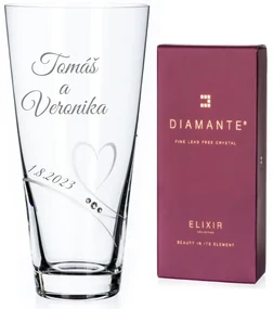 Dekorant svatby Svadobná kónická váza s menami zdobená Swarovski kamienkami Romance 25 cm
