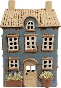 Modrý keramický svietnik na čajovú sviečku domček Amster Village - 16*10*23 cm