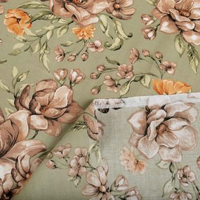 Biante Bavlnený záves Sandra SA-472 Hnedé kvety magnólie na zelenom 150x200 cm