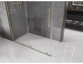 Mexen Velar, sprchový kút s posuvnými dverami 140(dvere) x 80(stena) cm, 8mm číre sklo, zlatá lesklá, 871-140-080-01-50