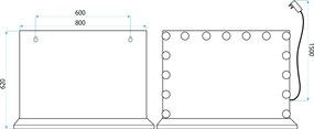Rea Hollywood, LED zrkadlo 80x60, biela, HOM-12013