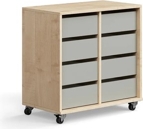Študentská úložná skrinka CASPER, 8 zásuviek, breza, šedá