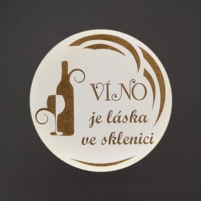 AMADEA Drevený podtácok okrúhly Víno text "víno je láska v pohári", priemer 10,5 cm, český výrobok