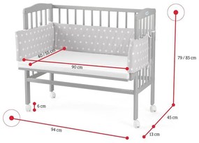 Prístavná postieľka 2 v 1 s matracom a mantinelom MANULIA 3 - šedá/bílé hvězdy