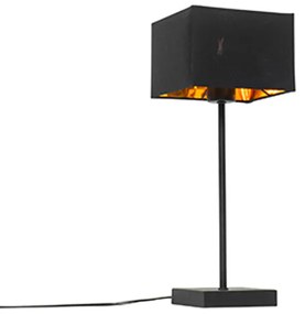Moderná stolná lampa čierna s tienidlom z látky čierna so zlatom - VT 1