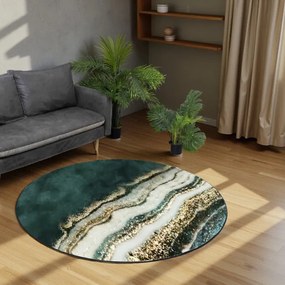 Protišmykový koberec NOVO mramor / zelený / zlatý kruh