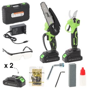 Sada akumulátorových záhradných nástrojov – píla a nožnice na konáre