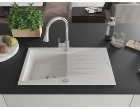 Mexen Cesar, 1-komorový granitový drez 775x470x190 mm a drezová batéria Elia, biela, 6514-20-670101-00