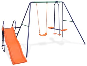 Súprava hojdačiek s 3 sedadlami a šmýkačkou, oranžová