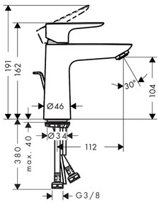 Hansgrohe Talis E, páková umývadlová batéria 110 LowFlow 3,5 l/min s odtokovou súpravou s ťahadlom, chrómová, HAN-71715000