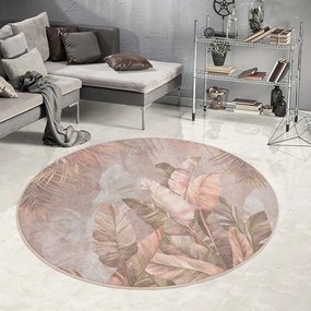 Svetloružový prateľný okrúhly koberec ø 150 cm Dusty Leaves – Mila Home