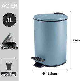 Svetlomodrý nášľapný oceľový odpadkový kôš 3 l Adelar – Spirella
