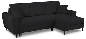 Čierna rozkladacia/s úložným priestorom rohová pohovka z textílie buklé (pravý roh/s leňoškou) Kyoto – Cosmopolitan Design