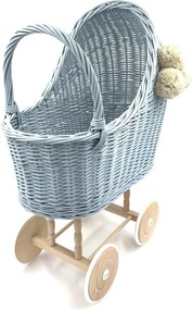 Prútený vysoký kočík pre bábiky svetlomodrá