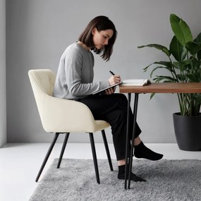 Sada dvoch jedálenských stoličiek DIAMANT zamatové, krémové / čierne nohy (2 ks)