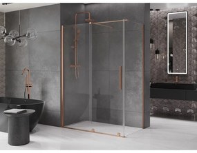 Mexen Velar, sprchový kút s posuvnými dverami 130(dvere) x 70(stena) cm, 8mm číre sklo, medená matná, 871-130-070-01-65