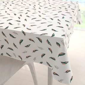 Biante Bavlnený štvorcový obrus Sandra SA-460 Zeleno-ružové pierka na bielom 150x150 cm