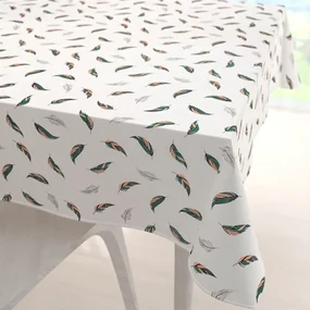 Biante Bavlnený štvorcový obrus Sandra SA-460 Zeleno-ružové pierka na bielom 150x150 cm