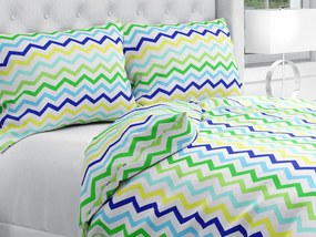 Biante Bavlnené posteľné obliečky Sandra SA-378 Zeleno-modro-žlté cik-cak pásiky Jednolôžko 140x200 a 70x90 cm
