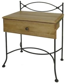 IRON-ART Nočný stolík THOLEN - so zásuvkou, kov + drevo