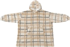 Baránková mikinová deka s rukávmi a kapucňou PLAID, krémová