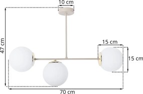 Stropné svietidlo Florence, 3x biele sklenené tienidlo, be/g
