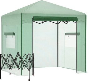 Outsunny Skleník s Roll-Up Dverami a Oknom, PE Oceľ, Tmavozelený 238 x 178 x 240 cm | Aosom