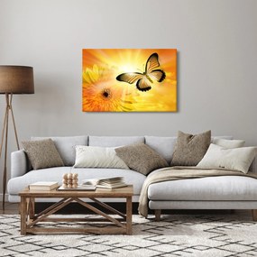 Obraz - Žltý motýľ s kvetom (90x60 cm)