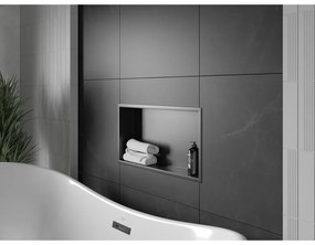 Mexen X-Wall-R, polička na zapustenie na obklad s golierom 60 x 30 cm, čierna matná, 1970603010