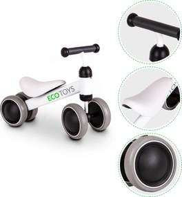ECOTOYS mini odrážadlo pre deti biele 18–36 mesiacov, dvojité predné kolesá, s blokádou
